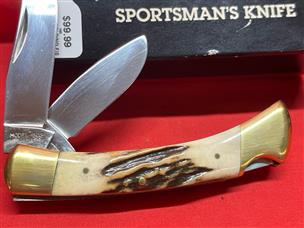 Vintage Browning 502 Folding Fish & Bird Knife Stag Handles Japan